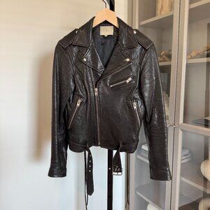 IRO Wilma Brown Lamb Leather Jacket Belted Moto Biker Buckle Belt Size 34 XS